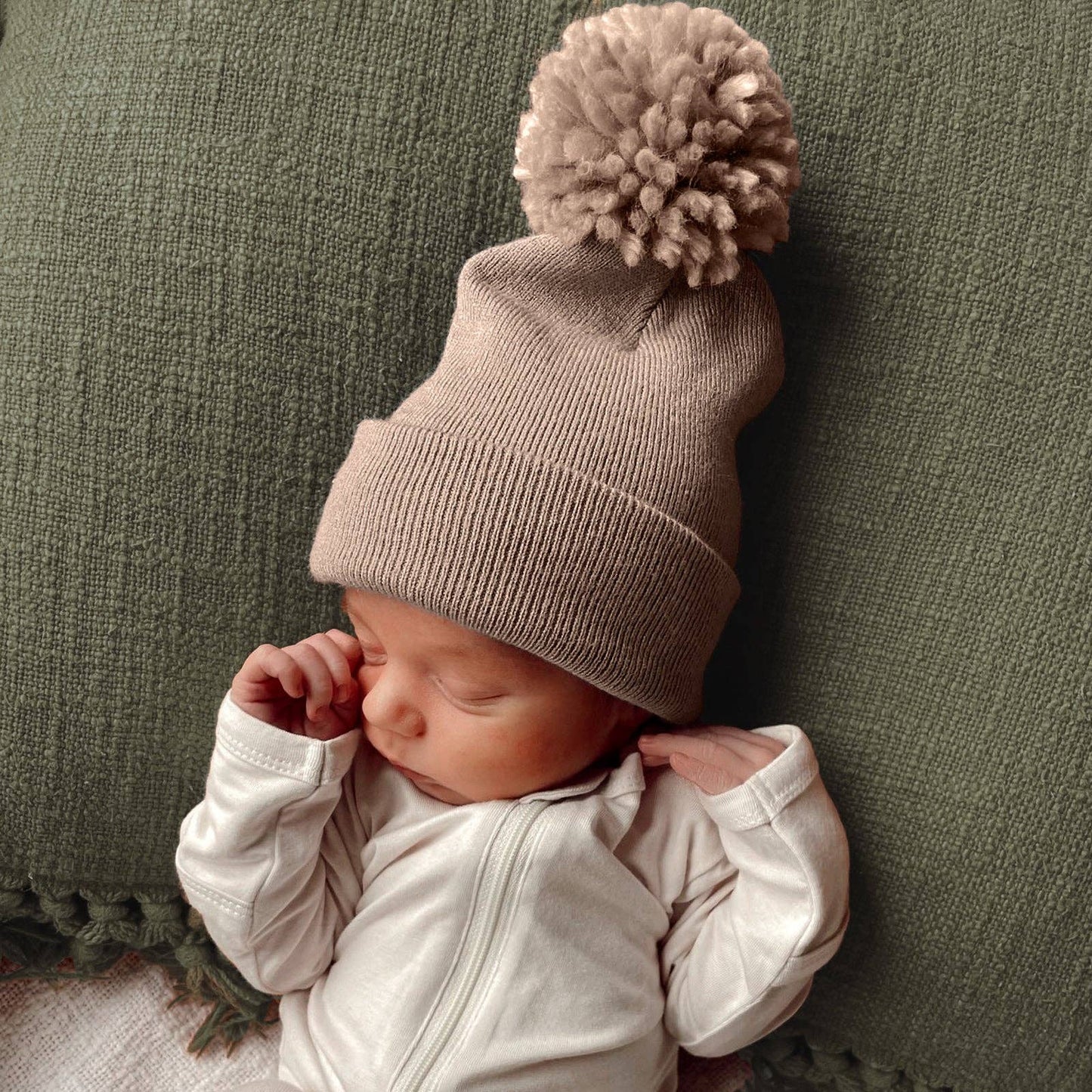 Tan Pom Baby Hat