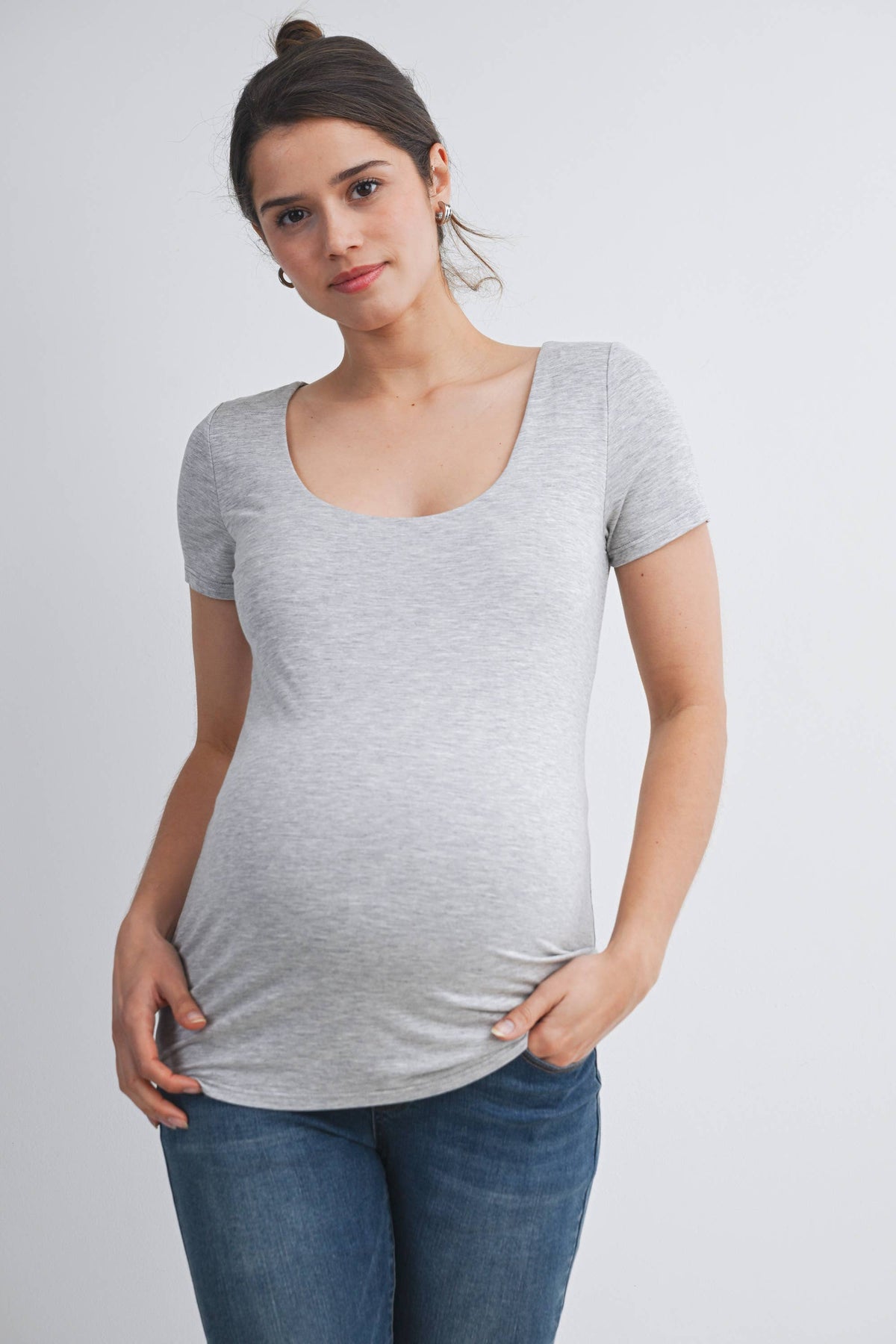 Short Sleeve Scoop Neck Maternity Knit T-Shirt