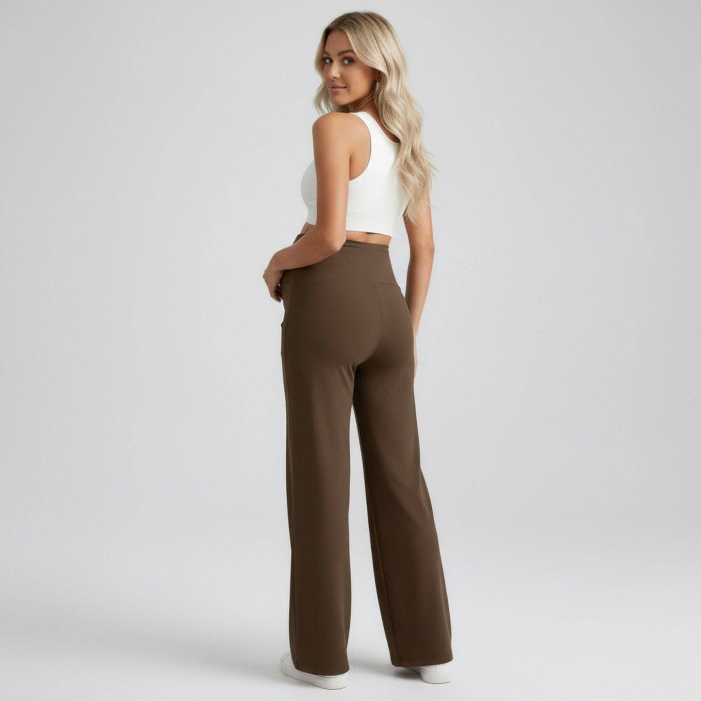 High Waist Maternity Wide Leg Pants with Over Belly Panel Front Seam Stretch Lounge Pants