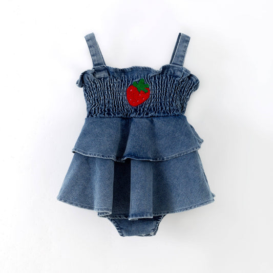 Strawberry Denim Romper