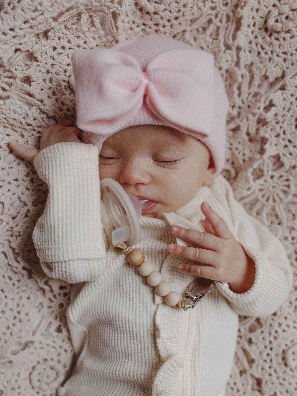 Petal Pink Bow Baby Hat