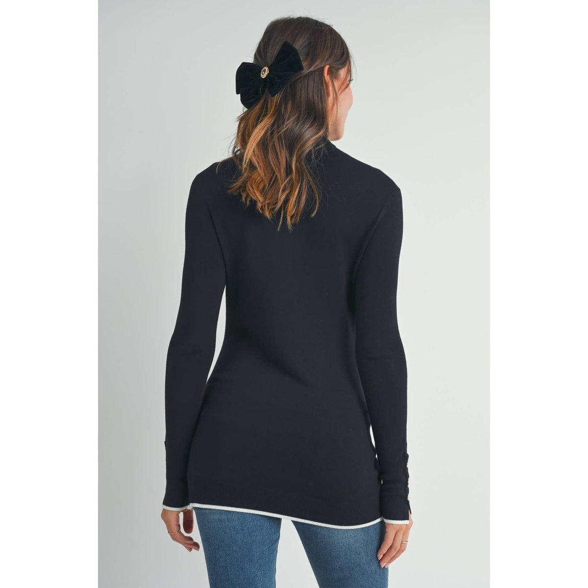 Button Cuff Maternity Turtle Neck Top
