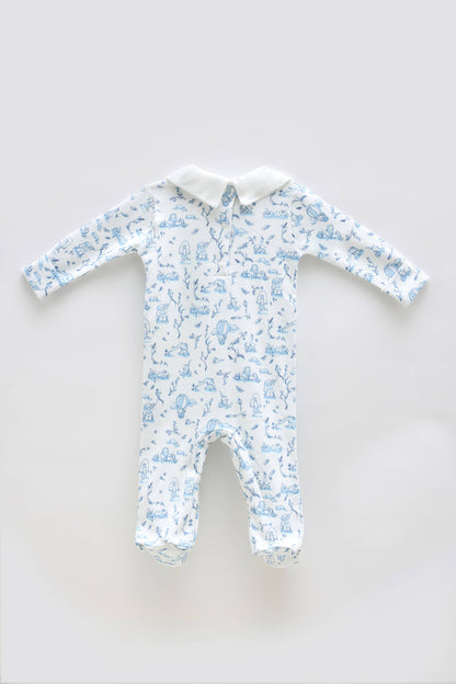 Baby Footed Onesie - Toile De Jouy/Blue
