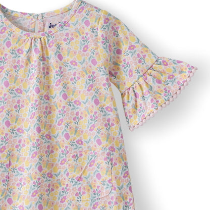Floral Ruffle Sleeve Tiered Dress
