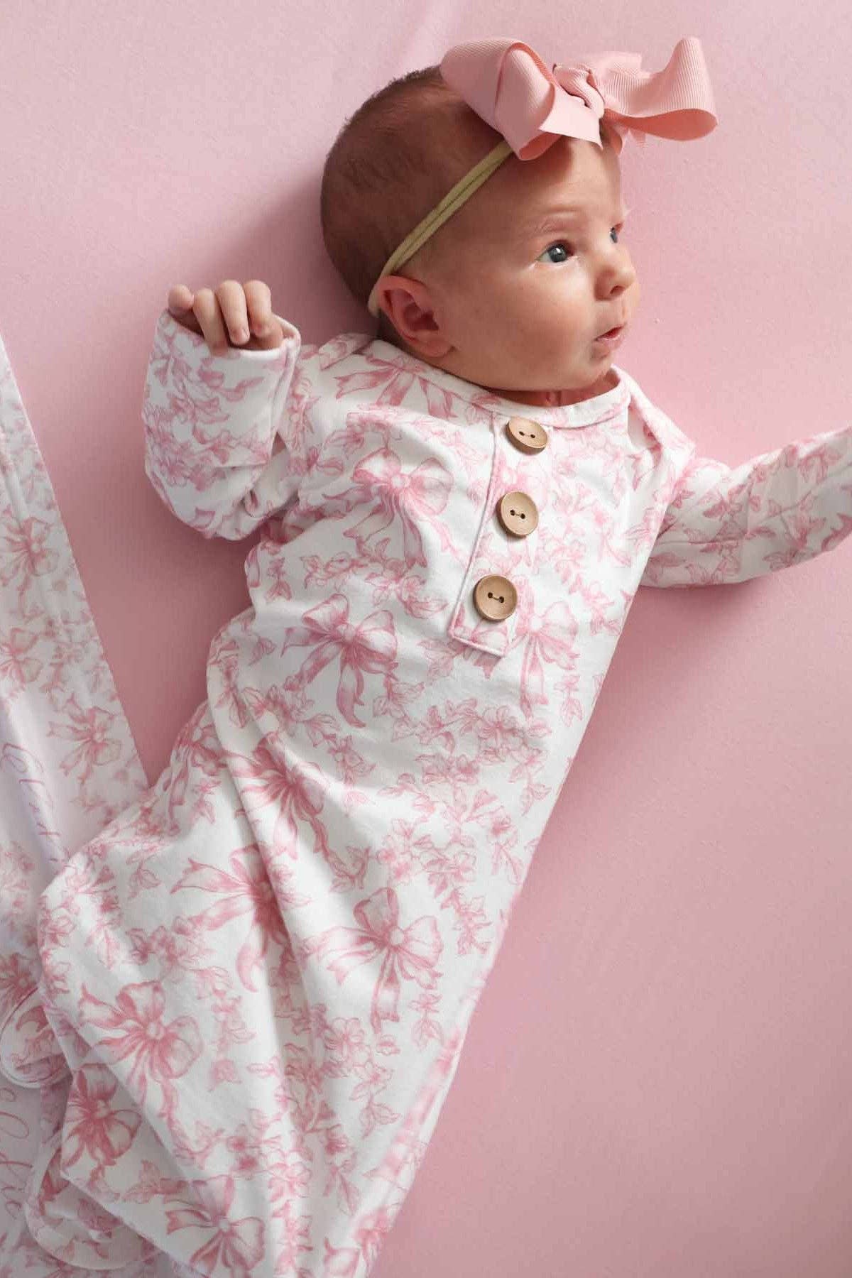Fancy Frills Newborn Baby Knot Gown & Hat Set