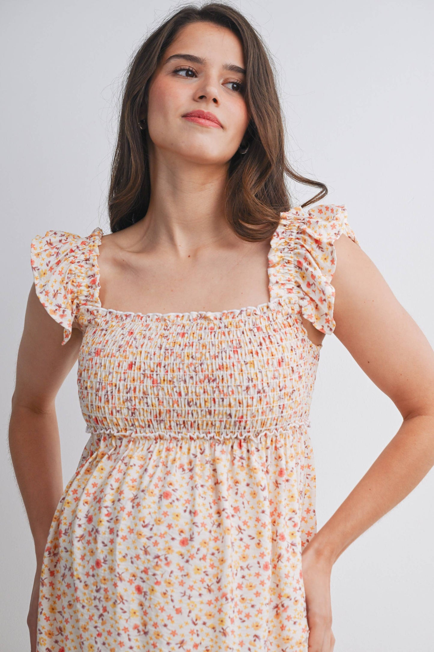 Floral Smocked Maternity Dress