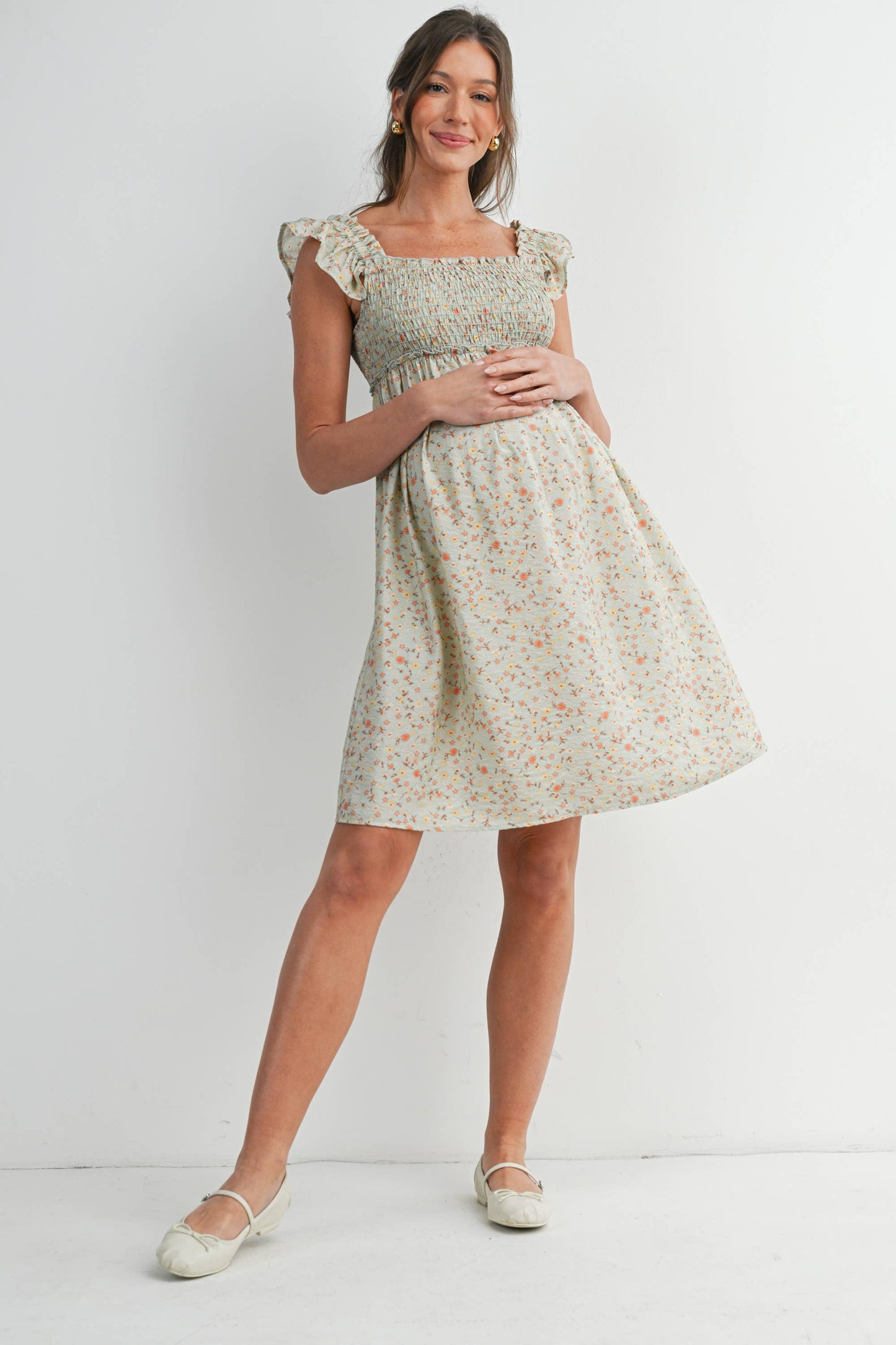 Floral Smocked Maternity Dress