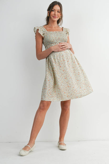 Floral Smocked Maternity Dress