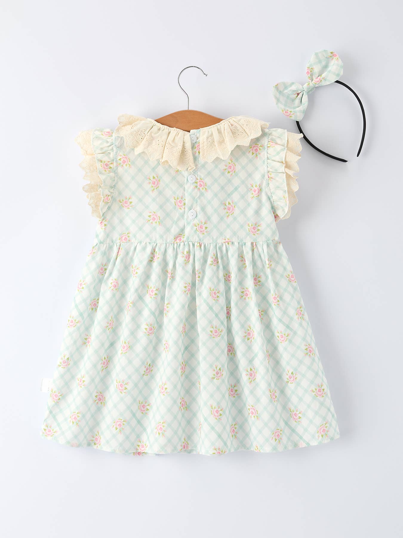 Plaid Floral Baby Girls' Romper and Short Sleeve Dress Matching Headband