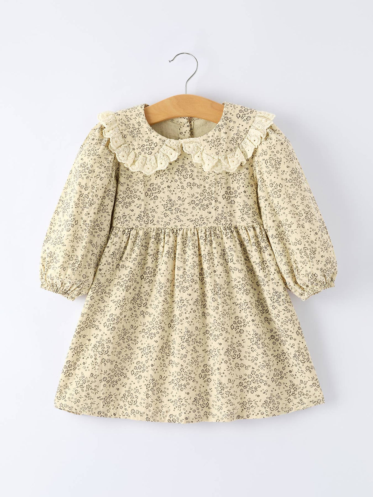 Apricot Lace Collar Girl's Floral Dress