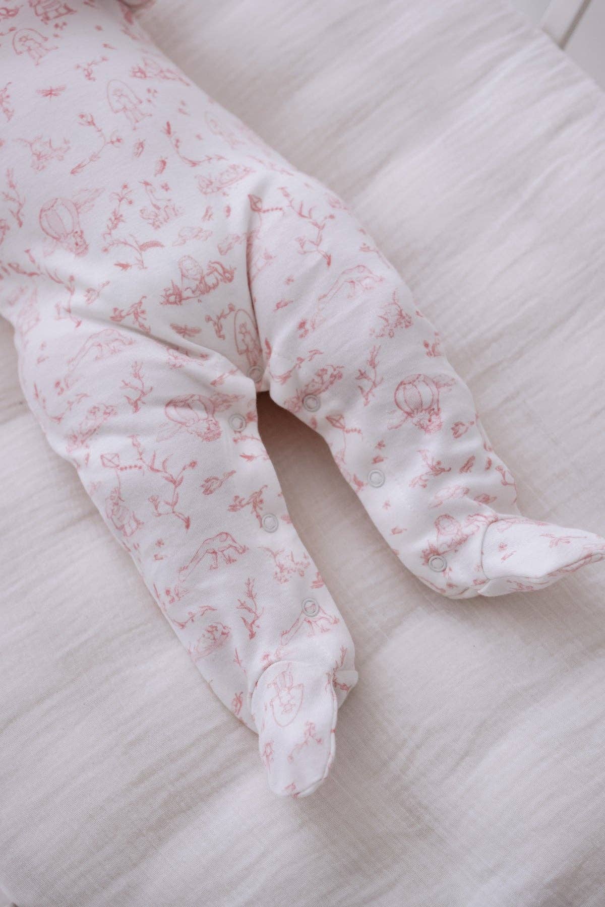 Baby Footed Onesie - Toile De Jouy/Pink