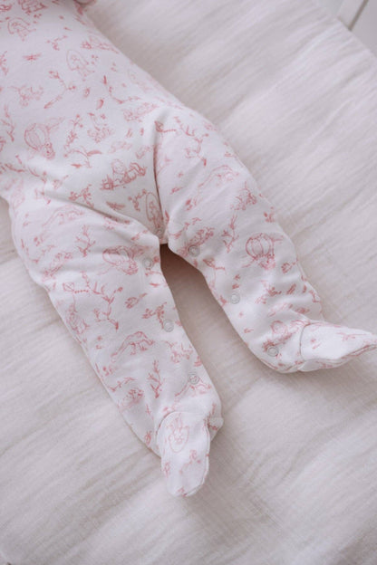 Baby Footed Onesie - Toile De Jouy/Pink