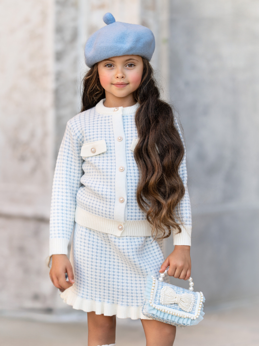 Houndstooth Cardigan & Ruffle Skirt Set