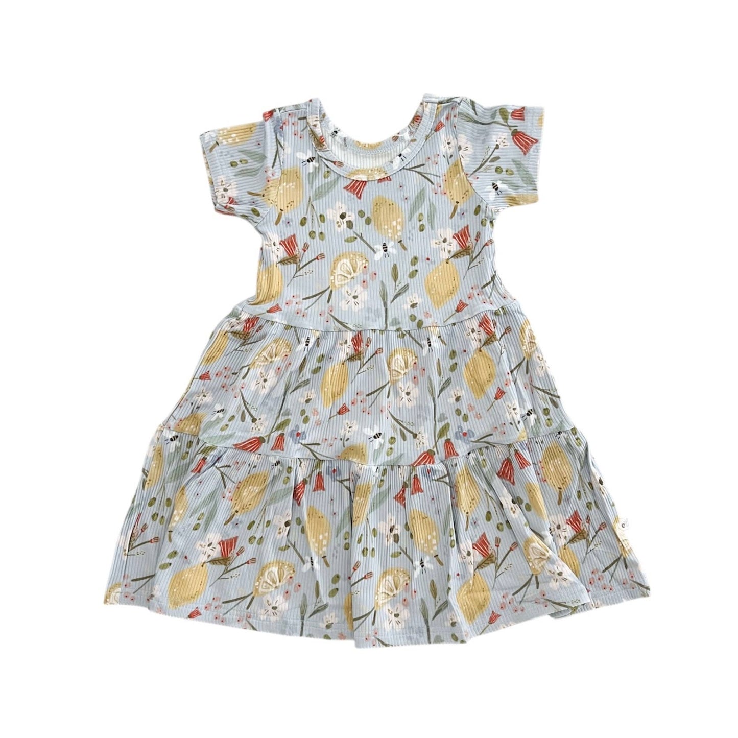 Lemon Floral Short Sleeve Twirl Dress