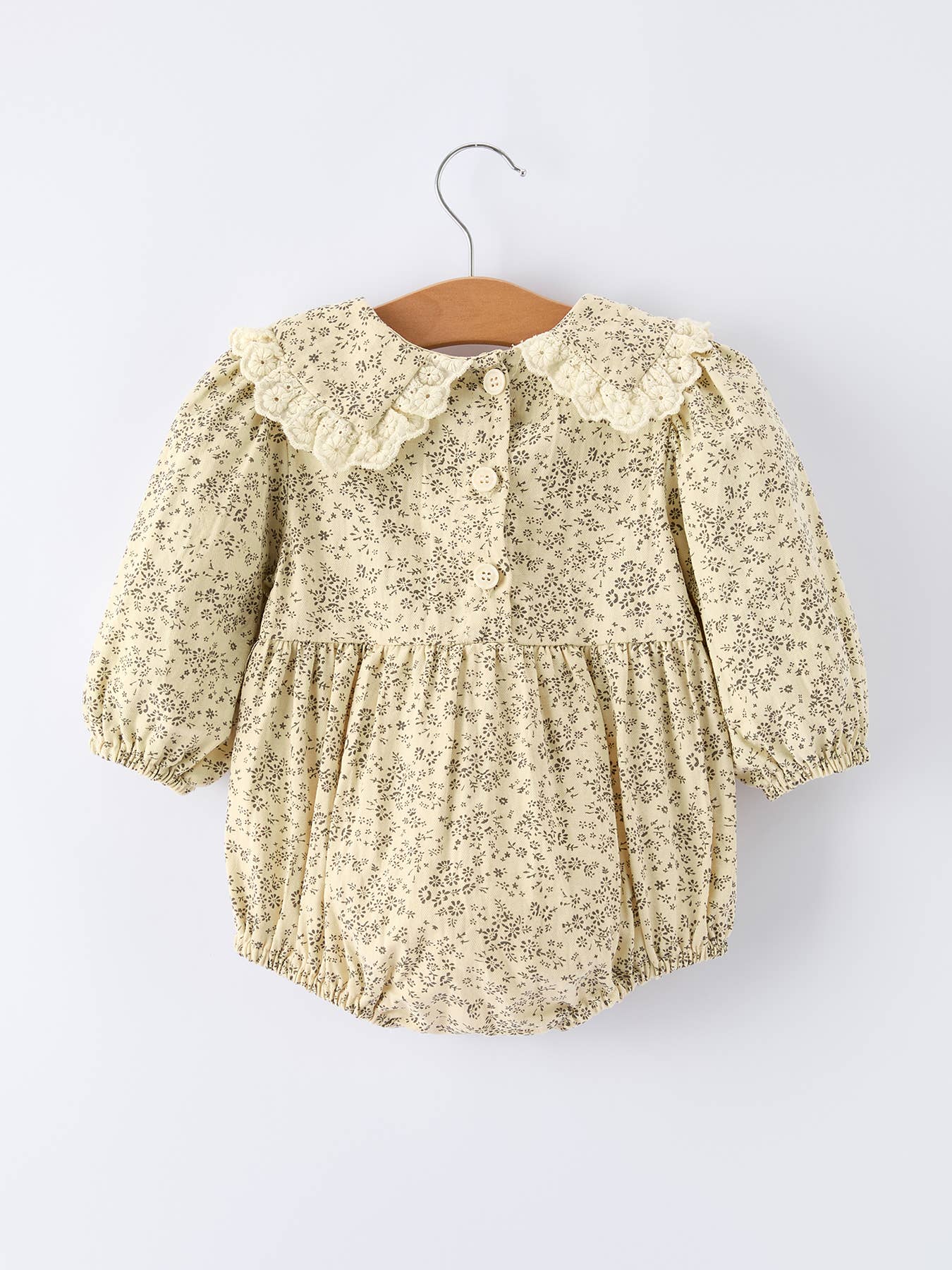 Apricot Lace Collar Baby Romper Girl's Floral Dress