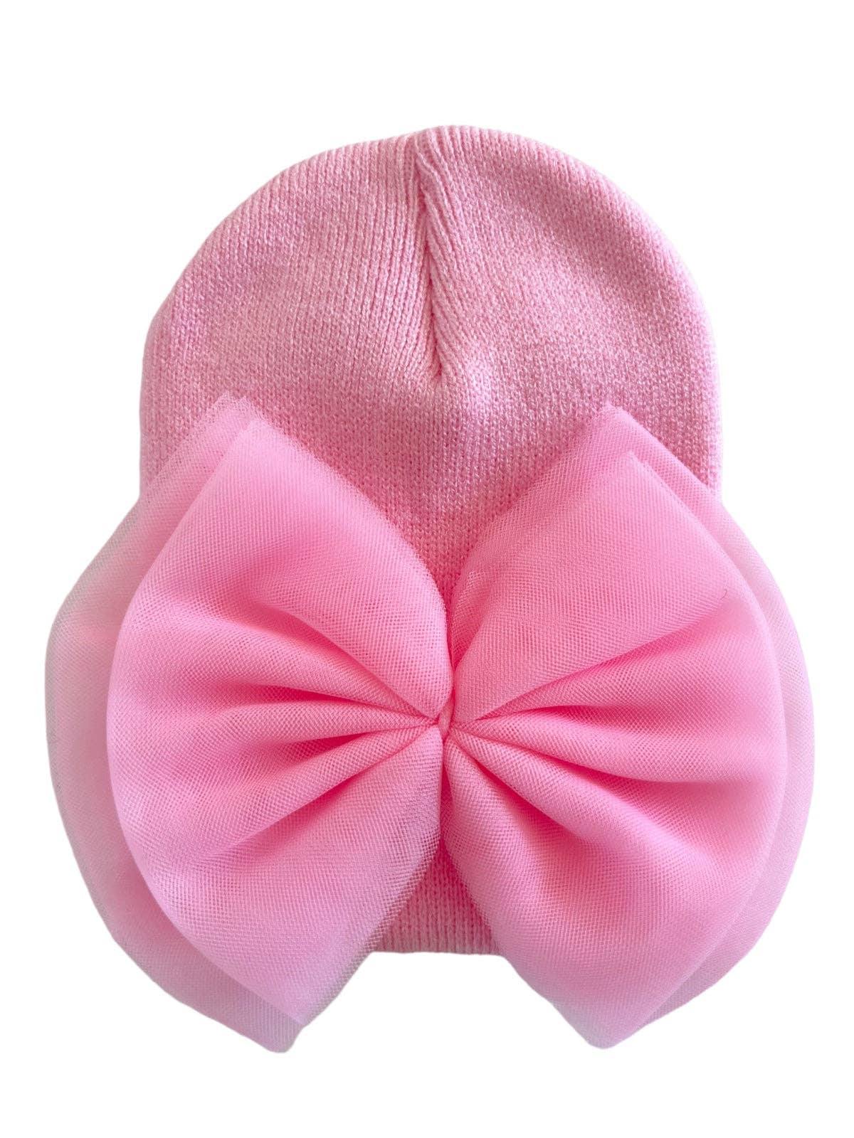 Pink Tulle Bow Baby Hat