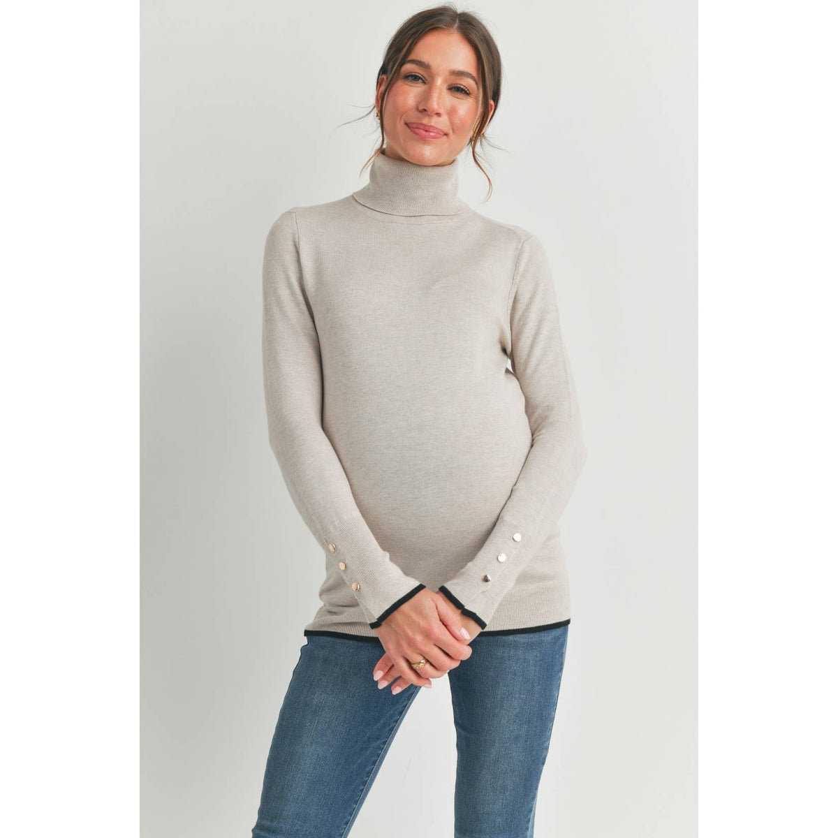 Button Cuff Maternity Turtle Neck Top