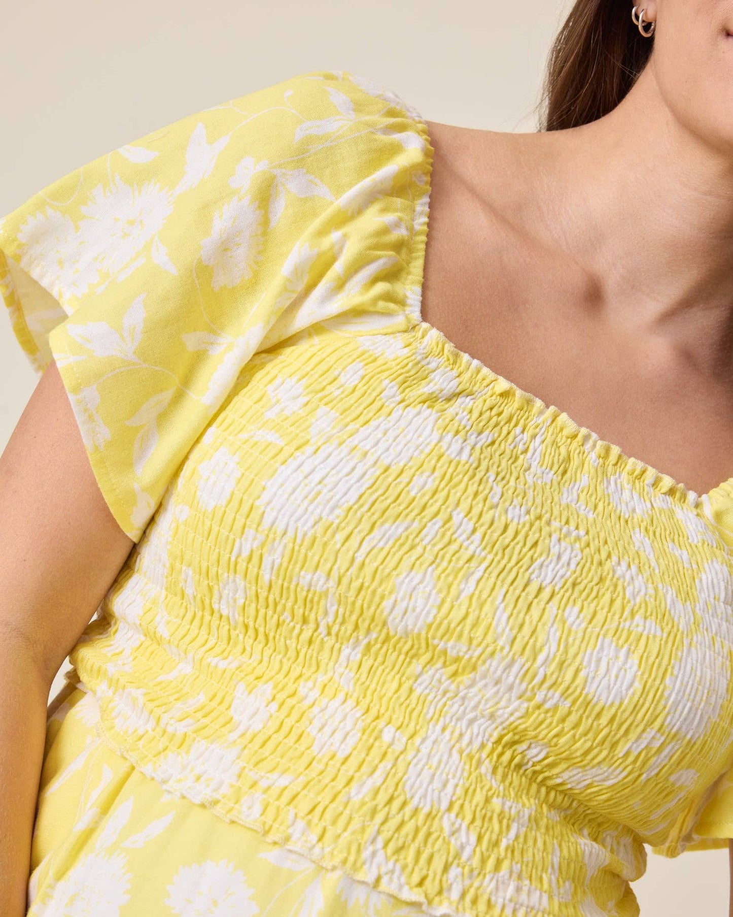 Lola Smocked Midi Dress | Yellow Floral