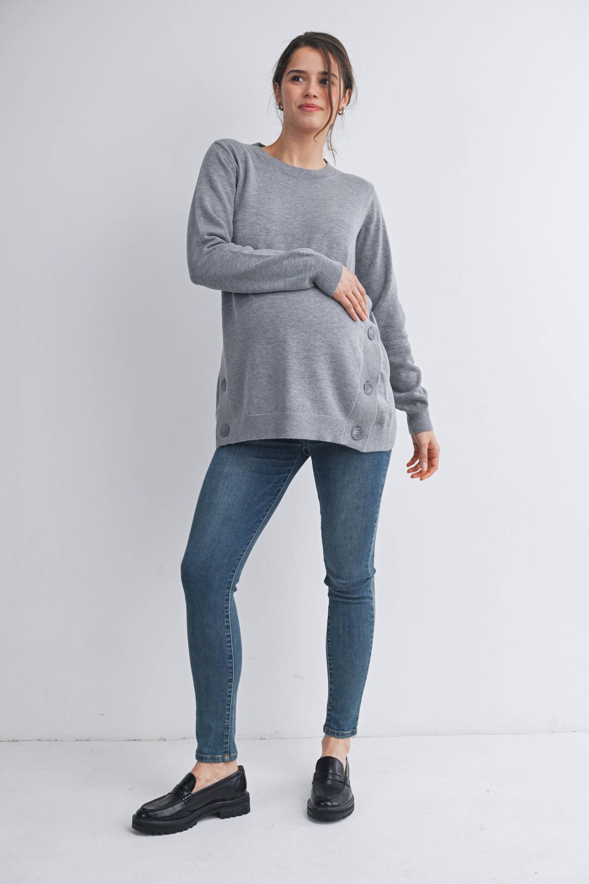 Button Side Maternity Nursing Pullover Sweater