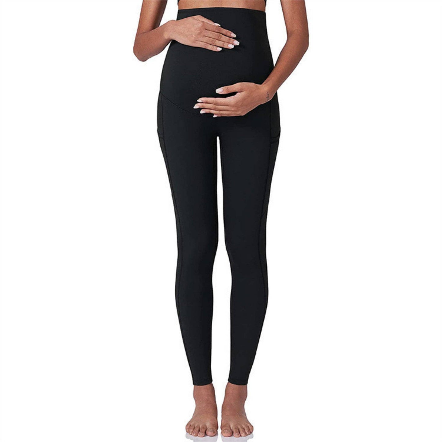 High Waist Maternity Leggings with Over Belly Panel and Side