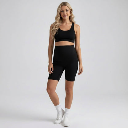 High Waist Maternity Bike Shorts with Over Belly Panel Stretch Fitted Activewear Shorts