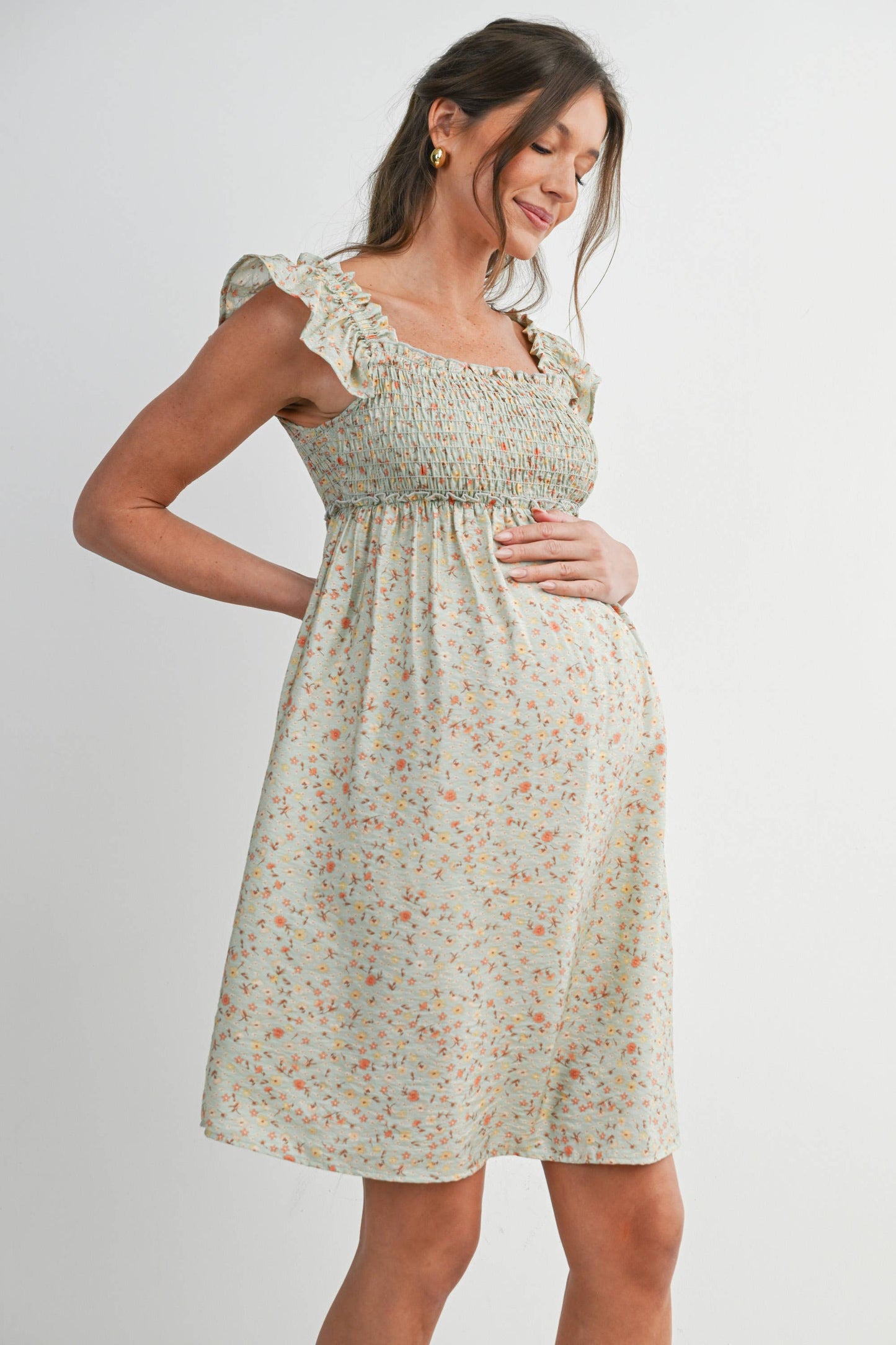 Floral Smocked Maternity Dress