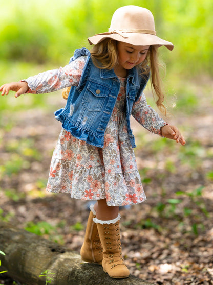 Floral Dress w/ Denim Vest Set