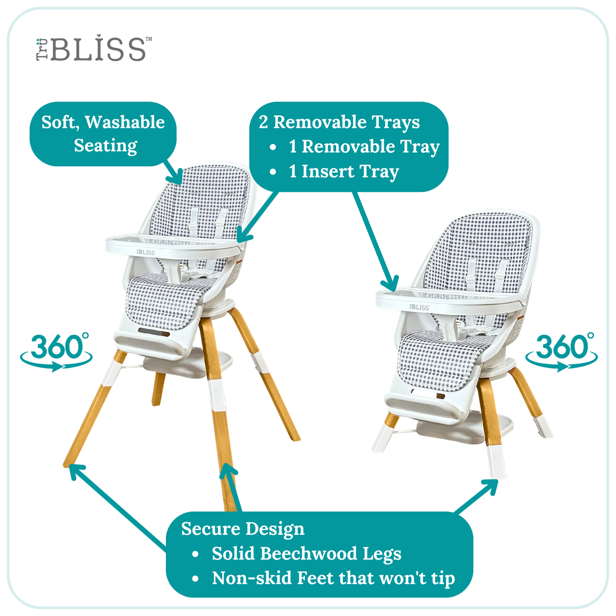 TruBliss Baby 2-in-1 Turn-A-Tot High Chair with 360 degree Swivel