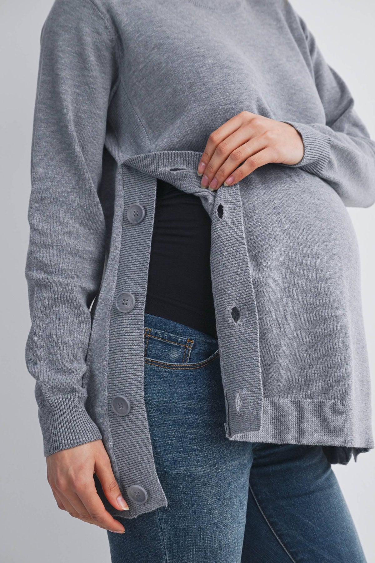 Button Side Maternity Nursing Pullover Sweater