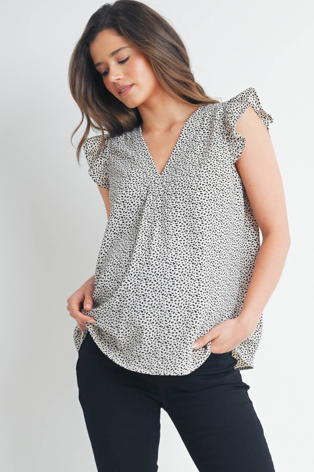 V-Neck Ruffle Maternity Top