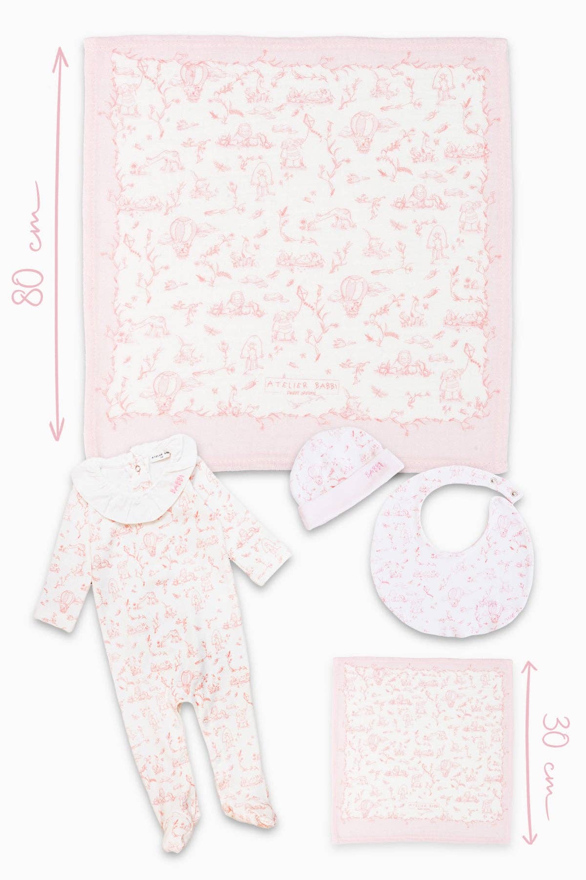 Newborn Set 5 Piece - Toile De Jouy/Pink