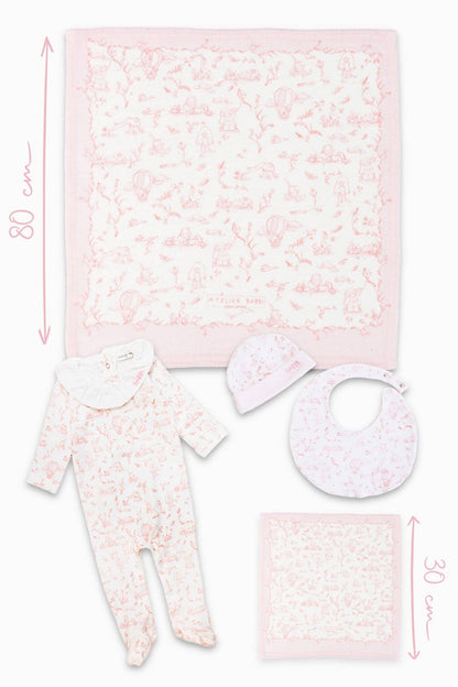 Newborn Set 5 Piece - Toile De Jouy/Pink