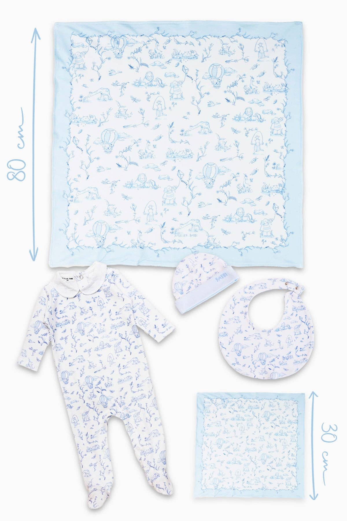Newborn Set 5-Piece- Toile De Jouy/Blue