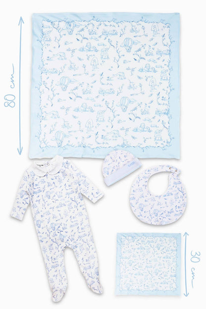 Newborn Set 5-Piece- Toile De Jouy/Blue